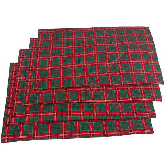 Christmas Placemats Set of 4 Holiday Poinsettia Quilted Fabric Red Green - Picture 3 of 8